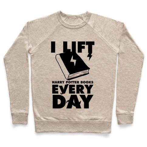 Virgin Teez  Pullover Crewneck Sweatshirt / x-small / Heathered Oatmeal I LIFT (HARRY POTTER BOOKS) EVERY DAY CREWNECK SWEATSHIRT