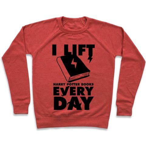 Virgin Teez  Pullover Crewneck Sweatshirt / x-small / Heathered Red I LIFT (HARRY POTTER BOOKS) EVERY DAY CREWNECK SWEATSHIRT