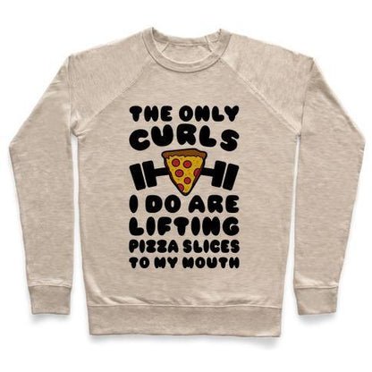 Virgin Teez  Pullover Crewneck Sweatshirt / x-small / Heathered Oatmeal I LIFT PIZZA CREWNECK SWEATSHIRT