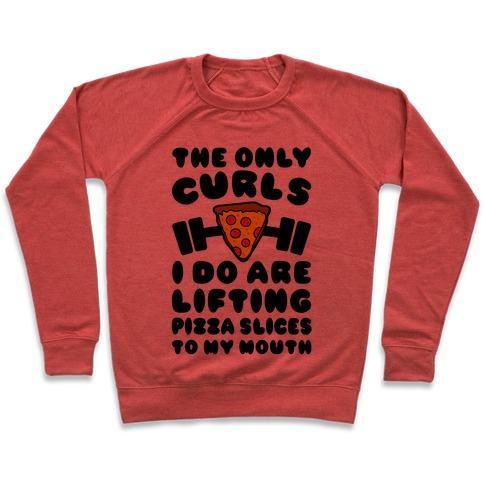 Virgin Teez  Pullover Crewneck Sweatshirt / x-small / Heathered Red I LIFT PIZZA CREWNECK SWEATSHIRT