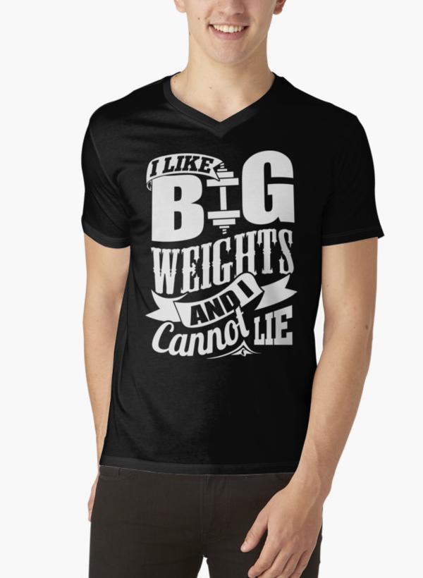 Ali Ahsan T-SHIRT I Like Big Weights & I Cannot Lie Gym Fitness Black V-neck T-Shirts