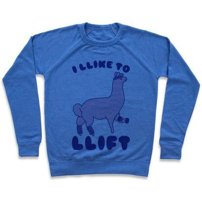 Virgin Teez  Pullover Crewneck Sweatshirt / x-small / Heathered Blue I LIKE TO LIFT LLAMA CREWNECK SWEATSHIRT