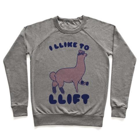 Virgin Teez  Pullover Crewneck Sweatshirt / x-small / Heathered Gray I LIKE TO LIFT LLAMA CREWNECK SWEATSHIRT