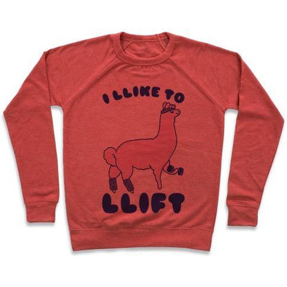 Virgin Teez  Pullover Crewneck Sweatshirt / x-small / Heathered Red I LIKE TO LIFT LLAMA CREWNECK SWEATSHIRT