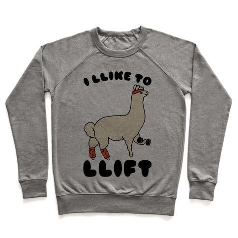 Virgin Teez  Pullover Crewneck Sweatshirt / x-small / Heathered Gray I LIKE TO LIFT LLAMA CREWNECK SWEATSHIRT