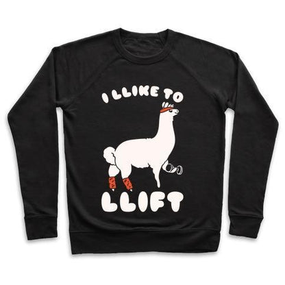 Virgin Teez  Pullover Crewneck Sweatshirt / x-small / Black I LIKE TO LIFT LLAMA CREWNECK SWEATSHIRT