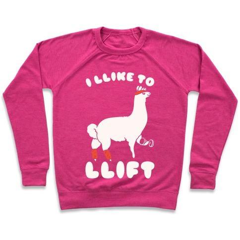 Virgin Teez  Pullover Crewneck Sweatshirt / x-small / Deep Pink I LIKE TO LIFT LLAMA CREWNECK SWEATSHIRT