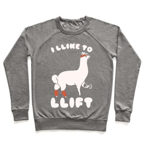 Virgin Teez  Pullover Crewneck Sweatshirt / x-small / Heathered Gray I LIKE TO LIFT LLAMA CREWNECK SWEATSHIRT