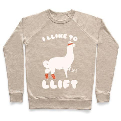 Virgin Teez  Pullover Crewneck Sweatshirt / x-small / Heathered Oatmeal I LIKE TO LIFT LLAMA CREWNECK SWEATSHIRT