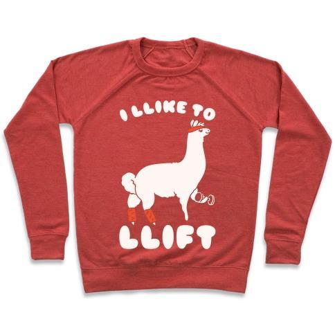 Virgin Teez  Pullover Crewneck Sweatshirt / x-small / Heathered Red I LIKE TO LIFT LLAMA CREWNECK SWEATSHIRT