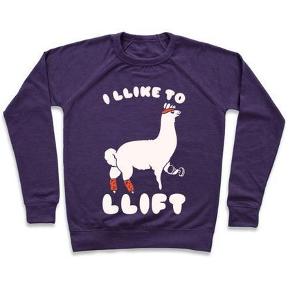 Virgin Teez  Pullover Crewneck Sweatshirt / x-small / Purple I LIKE TO LIFT LLAMA CREWNECK SWEATSHIRT