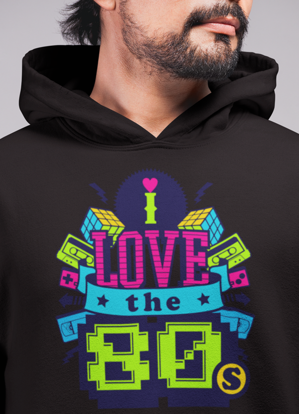 Virgin Teez Pull Over Hoodie I Love 80's HOODIE