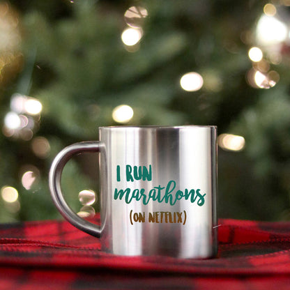 I Run Marathons On Netflix Gold & Silver Mug