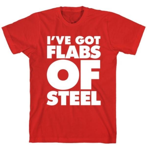 GYM FIT T-SHIRT I'VE GOT FLABS OF STEEL RED T-SHIRT