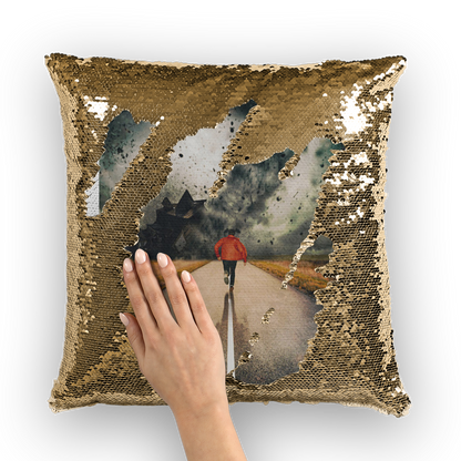 VIRGIN TEEZ Sequin Cover Gold / White I Walk Alone Sequin Cushion Cover