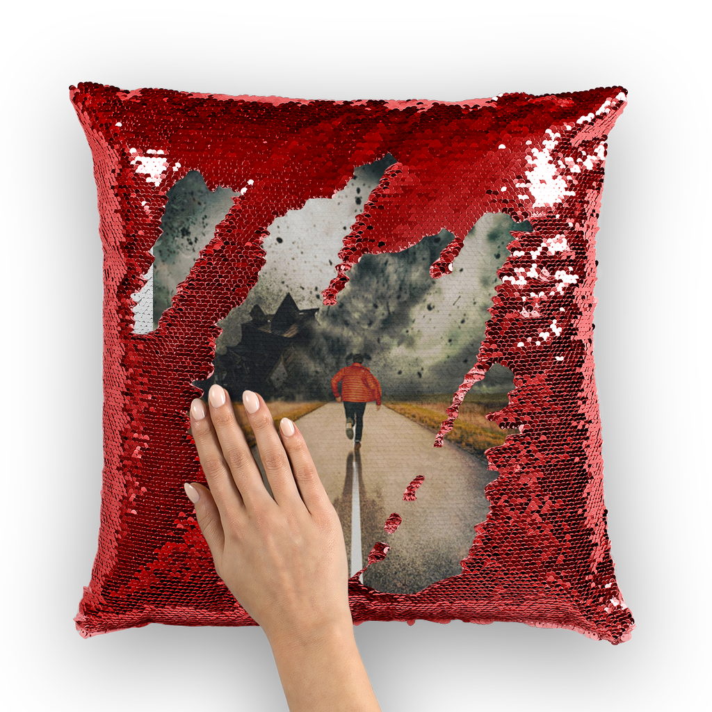 VIRGIN TEEZ Sequin Cover Red / White I Walk Alone Sequin Cushion Cover