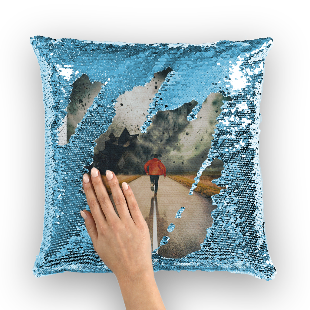 VIRGIN TEEZ Sequin Cover Light Blue / White I Walk Alone Sequin Cushion Cover