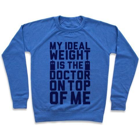 Virgin Teez  Pullover Crewneck Sweatshirt / x-small / Heathered Blue IDEAL WEIGHT (DOCTOR WHO) CREWNECK SWEATSHIRT