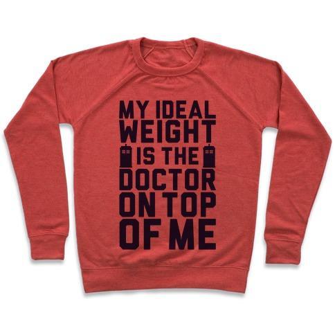 Virgin Teez  Pullover Crewneck Sweatshirt / x-small / Heathered Red IDEAL WEIGHT (DOCTOR WHO) CREWNECK SWEATSHIRT