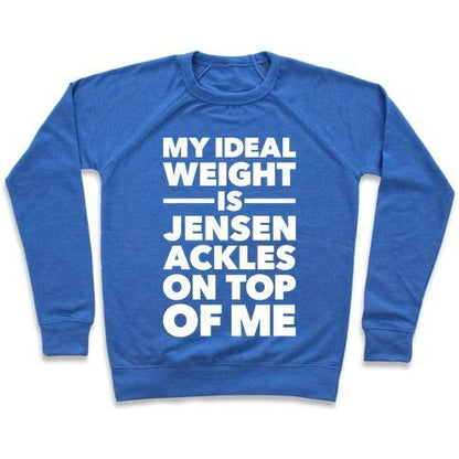 Virgin Teez  Pullover Crewneck Sweatshirt / x-small / Heathered Blue IDEAL WEIGHT (JENSEN ACKLES) CREWNECK SWEATSHIRT