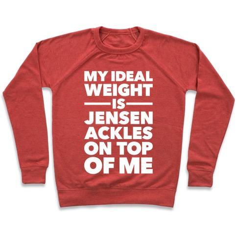 Virgin Teez  Pullover Crewneck Sweatshirt / x-small / Heathered Red IDEAL WEIGHT (JENSEN ACKLES) CREWNECK SWEATSHIRT