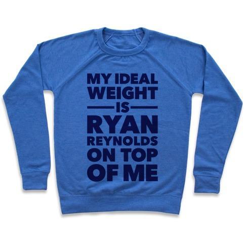 Virgin Teez  Pullover Crewneck Sweatshirt / x-small / Heathered Blue IDEAL WEIGHT (RYAN REYNOLDS) CREWNECK SWEATSHIRT