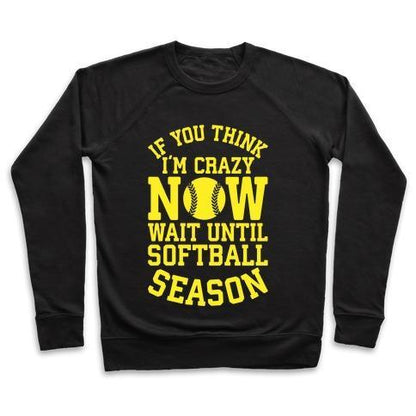 Virgin Teez  Pullover Crewneck Sweatshirt / x-small / Black IF YOU THINK I'M CRAZY NOW WAIT UNTIL SOFTBALL SEASON CREWNECK SWEATSHIRT