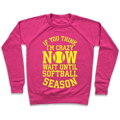 Virgin Teez  Pullover Crewneck Sweatshirt / x-small / Deep Pink IF YOU THINK I'M CRAZY NOW WAIT UNTIL SOFTBALL SEASON CREWNECK SWEATSHIRT