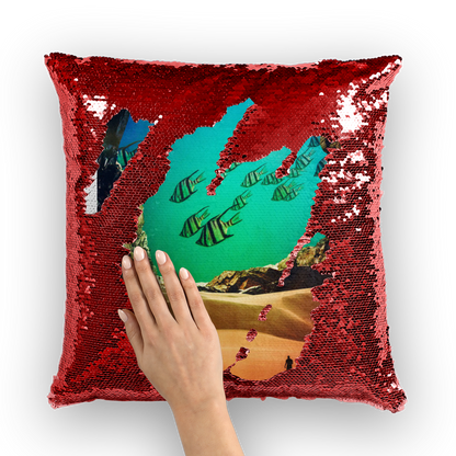 VIRGIN TEEZ Sequin Cover Red / White Inside the Cave Sequin Cushion Cover