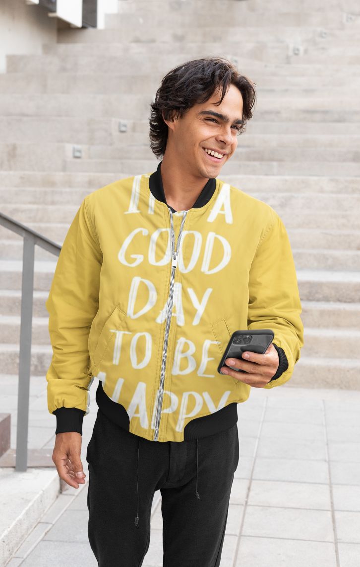 Its a good day to be happy yellow prints Bomber Jacket