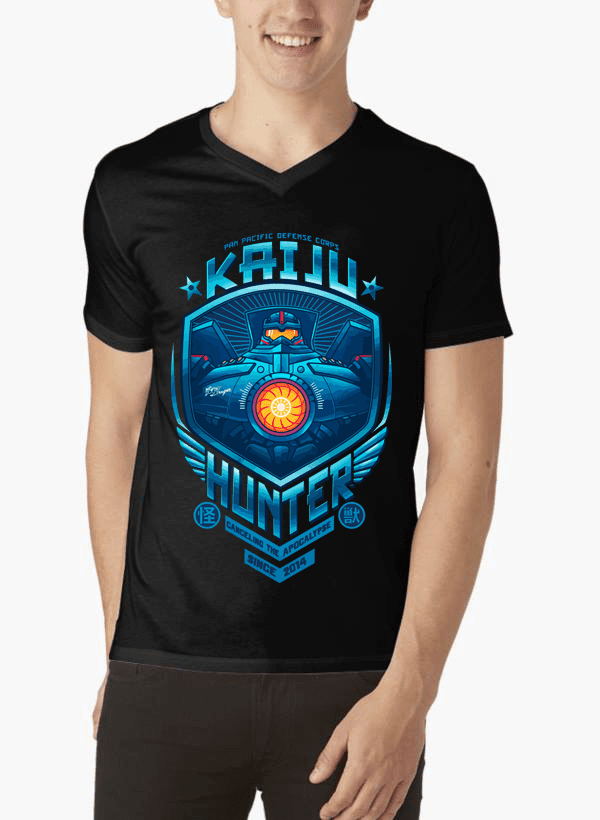 M Nidal Khan T-shirt SMALL / Black Kaiju Hunter Half Sleeves V-Neck T-shirt