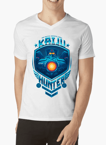 M Nidal Khan T-shirt SMALL / White Kaiju Hunter Half Sleeves V-Neck T-shirt