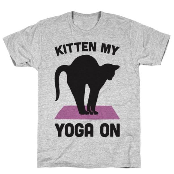 GYM FIT T-SHIRT KITTEN MY YOGA ON GREY T-SHIRT