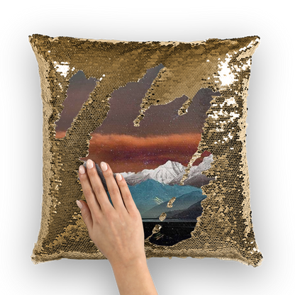 VIRGIN TEEZ Sequin Cover Gold / White Landscape Collage No. 2 Sequin Cushion Cover