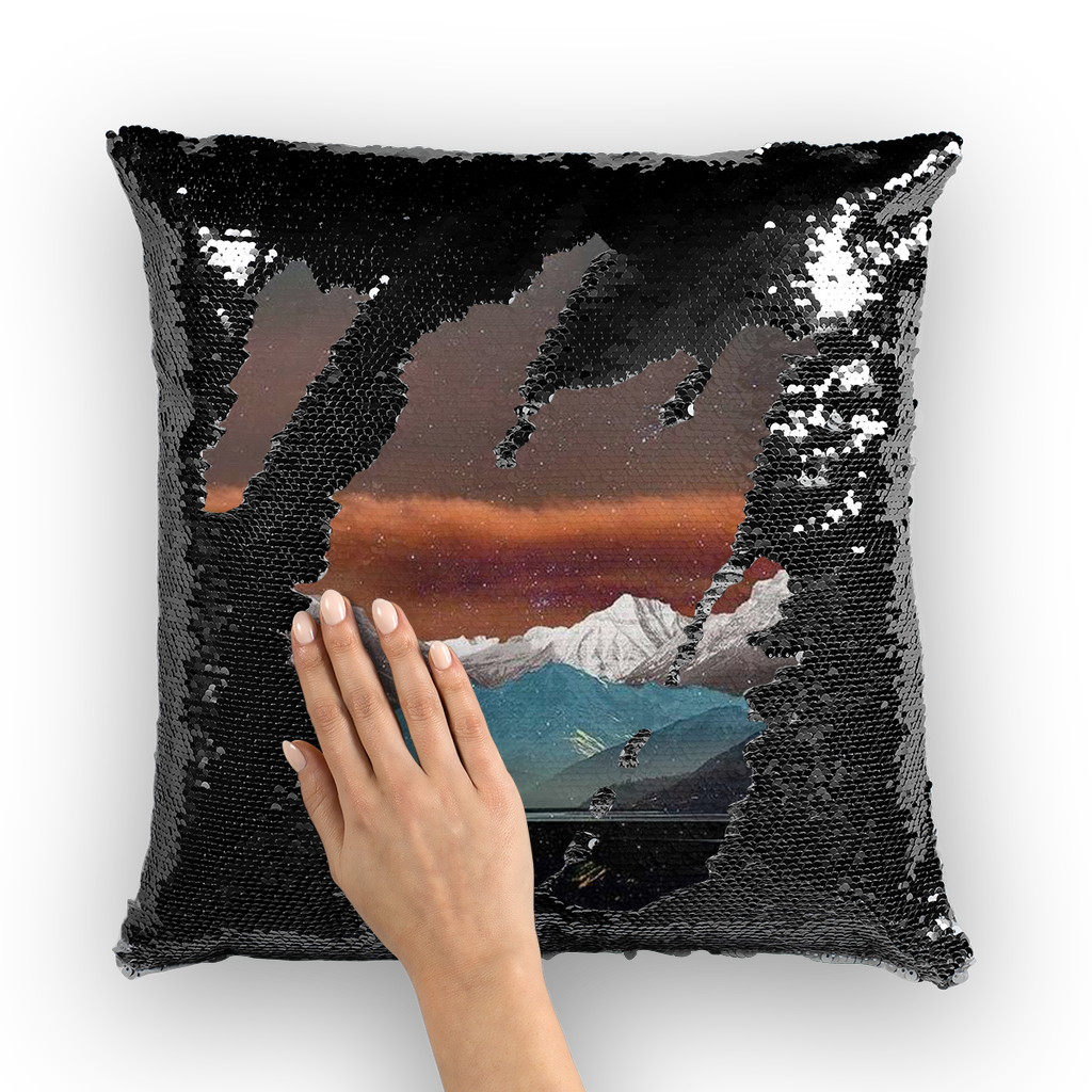 VIRGIN TEEZ Sequin Cover Black / White Landscape Collage No. 2 Sequin Cushion Cover