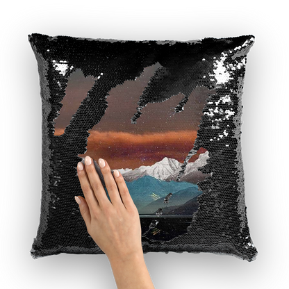 VIRGIN TEEZ Sequin Cover Black / White Landscape Collage No. 2 Sequin Cushion Cover