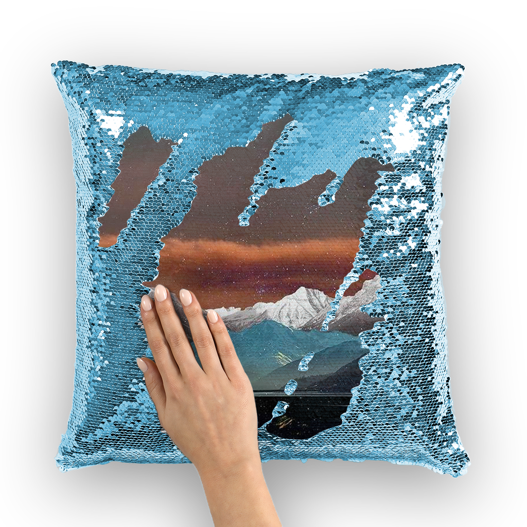 VIRGIN TEEZ Sequin Cover Light Blue / White Landscape Collage No. 2 Sequin Cushion Cover