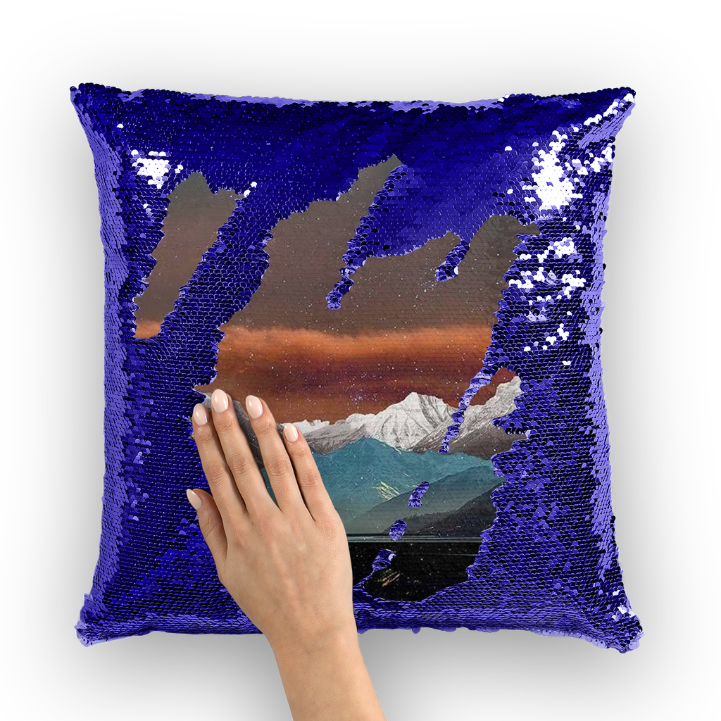 VIRGIN TEEZ Sequin Cover Navy / Silver Landscape Collage No. 2 Sequin Cushion Cover