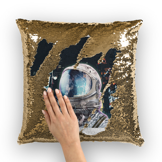 VIRGIN TEEZ Sequin Cover Gold / White Late Night Life Sequin Cushion Cover