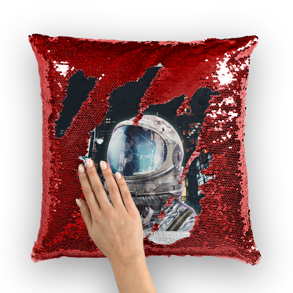 VIRGIN TEEZ Sequin Cover Red / White Late Night Life Sequin Cushion Cover