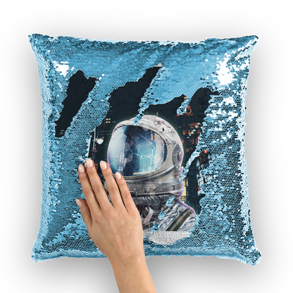 VIRGIN TEEZ Sequin Cover Light Blue / White Late Night Life Sequin Cushion Cover