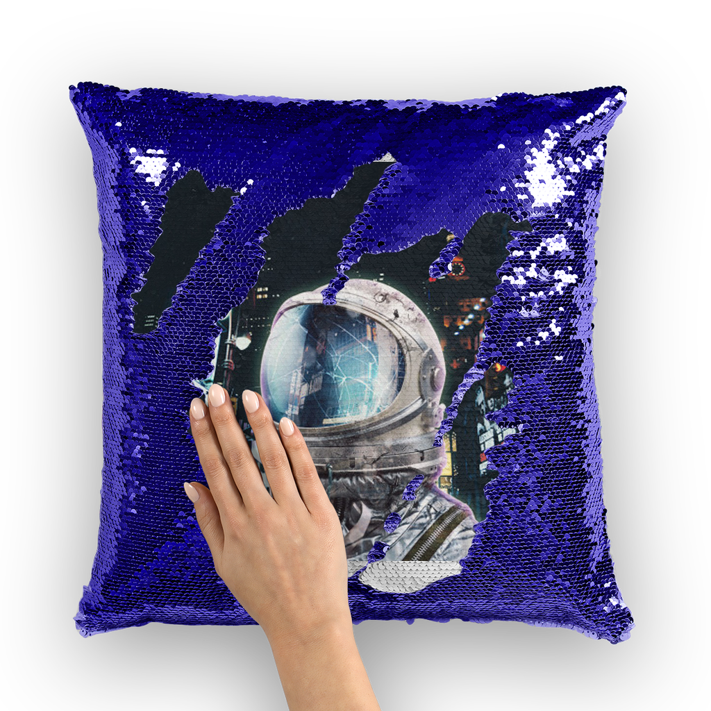 VIRGIN TEEZ Sequin Cover Navy / Silver Late Night Life Sequin Cushion Cover