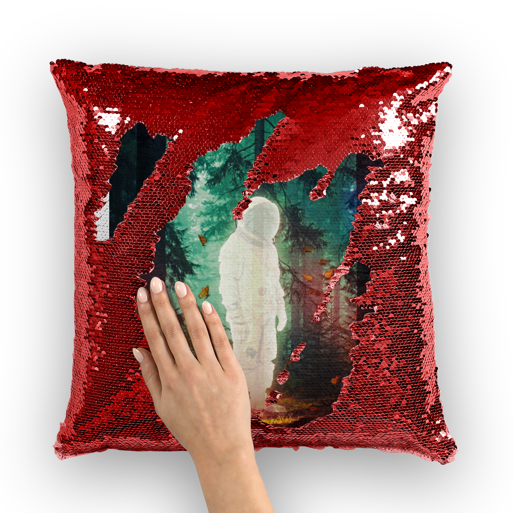 VIRGIN TEEZ Sequin Cover Red / White Lost Sequin Cushion Cover