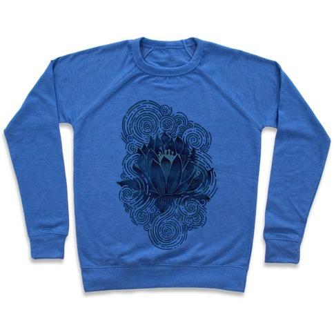 Virgin Teez  Pullover Crewneck Sweatshirt / x-small / Heathered Blue LOTUS FLOWER CREWNECK SWEATSHIRT