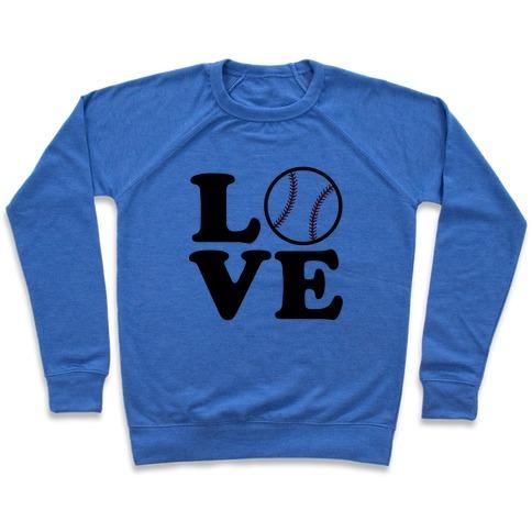 Virgin Teez  Pullover Crewneck Sweatshirt / x-small / Heathered Blue LOVE BASEBALL CREWNECK SWEATSHIRT