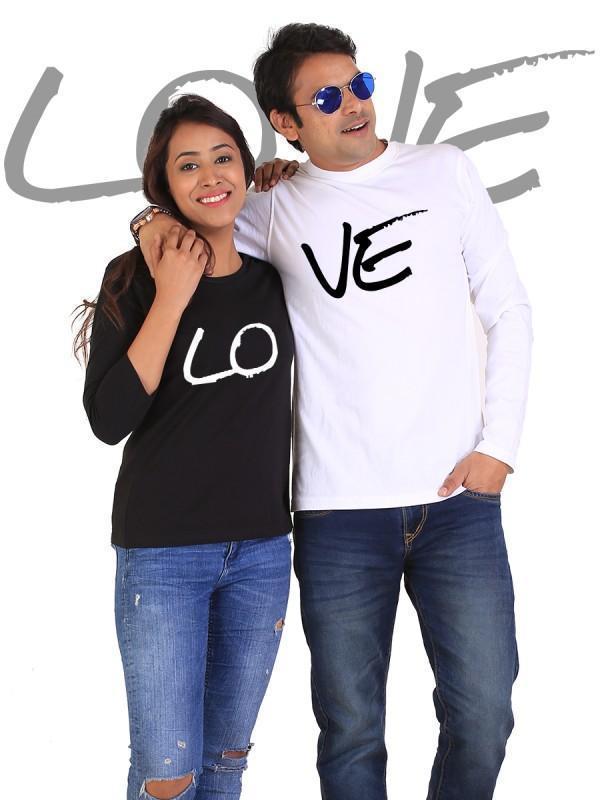 HUM TUM T-SHIRT LOVE Couple Full Sleeves Black & White