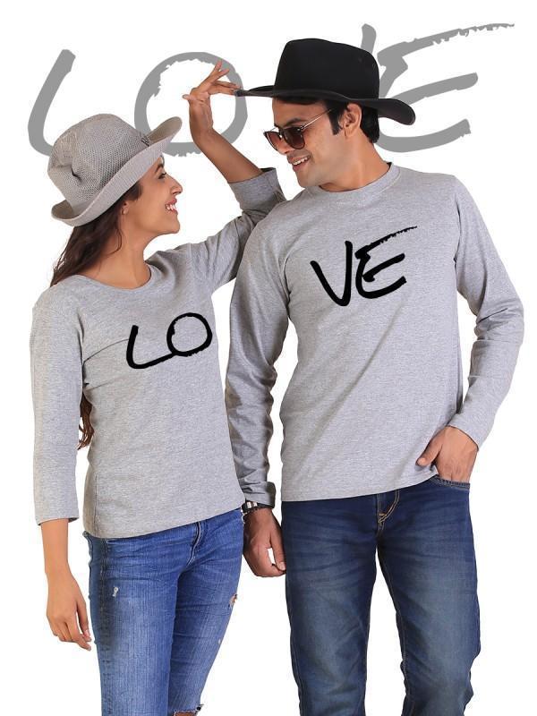 HUM TUM T-SHIRT LOVE Couple Full Sleeves Gray