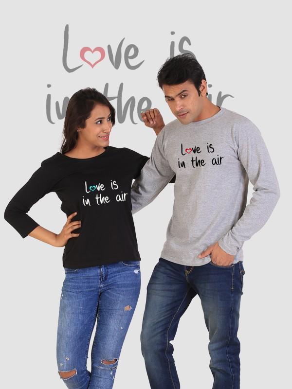 HUM TUM T-SHIRT Love is in the Air Couple Full Sleeves Gray & Black