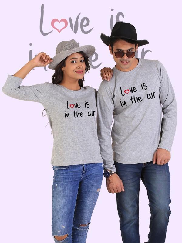 HUM TUM T-SHIRT Love is in the Air Couple Full Sleeves Gray