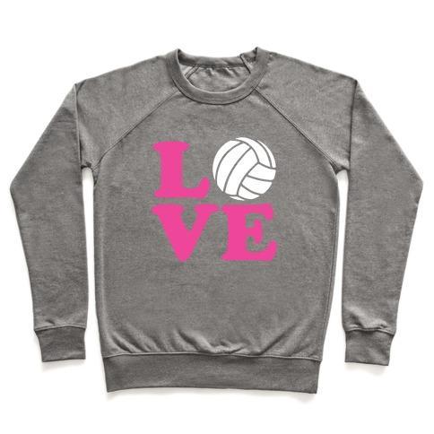 Virgin Teez  Pullover Crewneck Sweatshirt / x-small / Heathered Gray LOVE VOLLEYBALL CREWNECK SWEATSHIRT